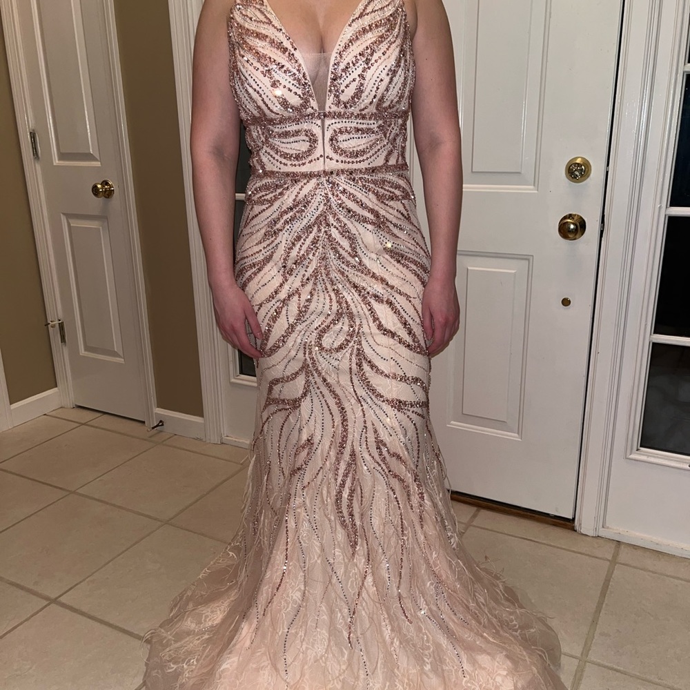 Never worn prom dress. NWT ostrich feathers adorned with substantial beading.